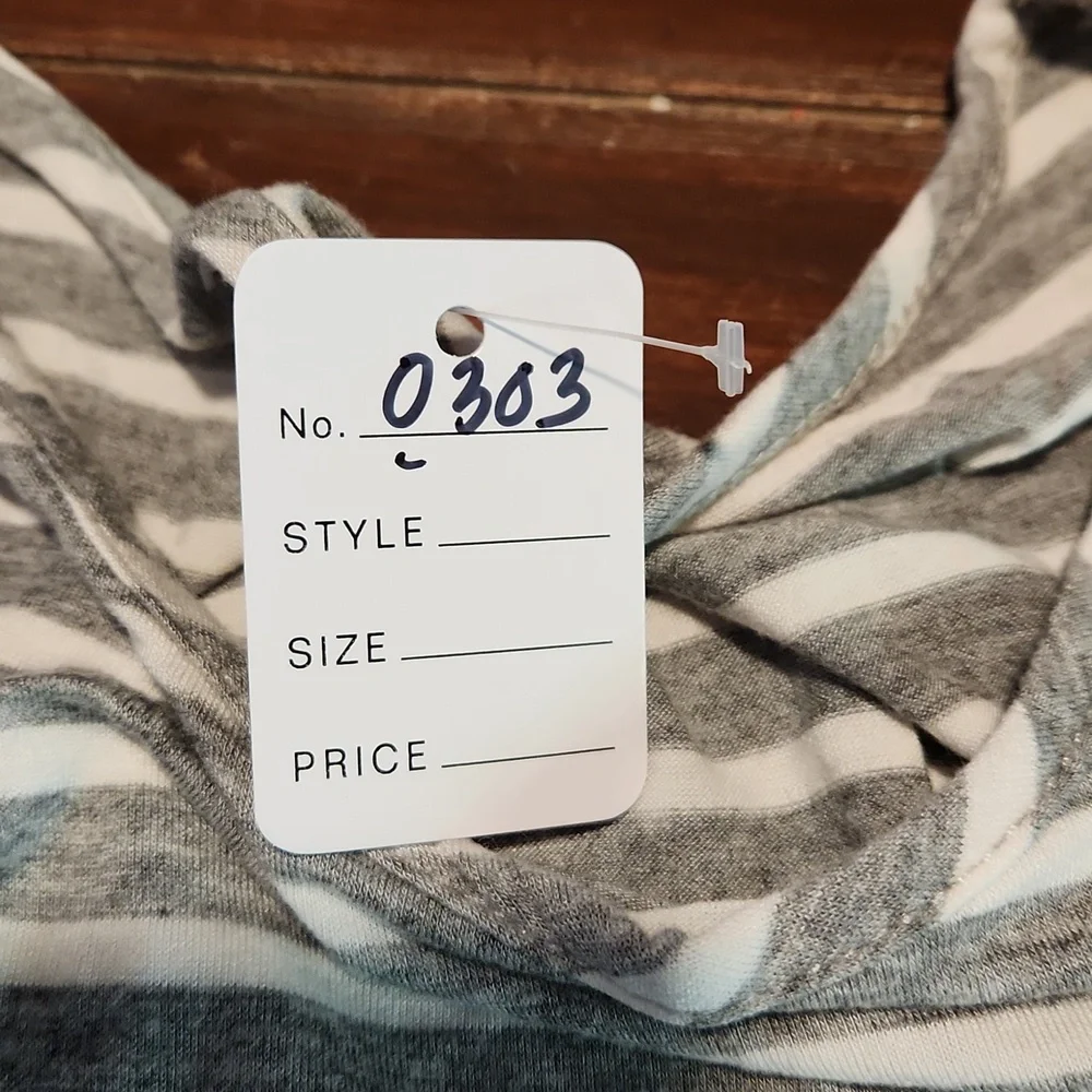 Grey/White Striped Peekaboo Shoulder with Knotted Waist (303) - Picture 4 of 6